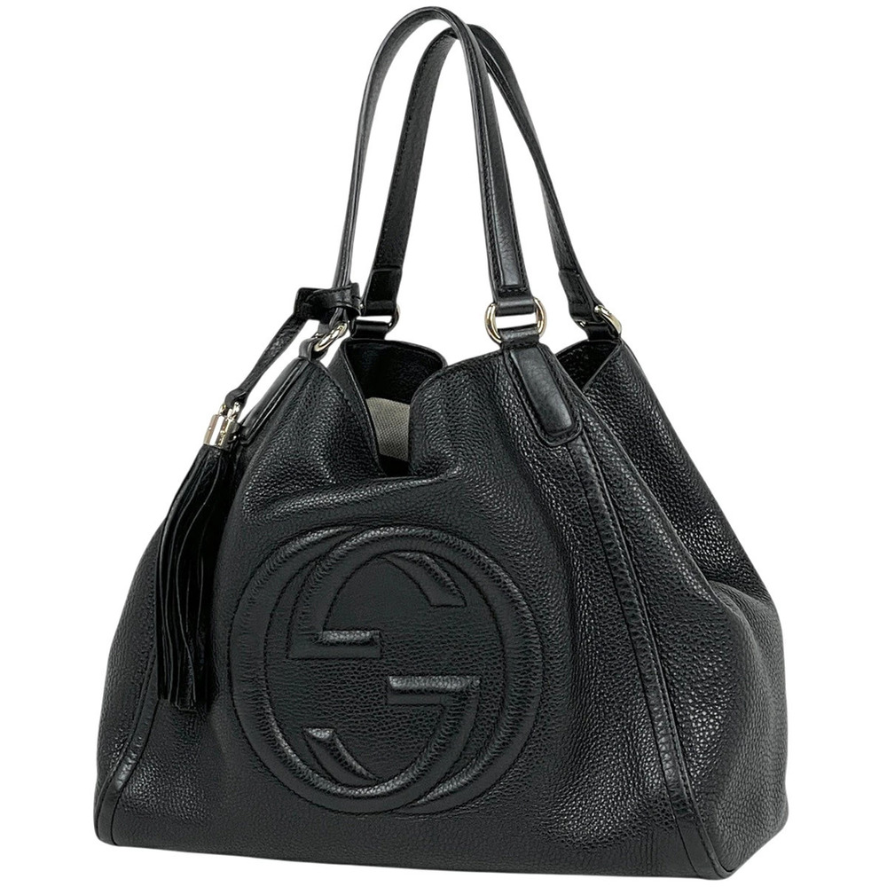 Gucci Soho Tote Bag Fringe Interlocking G Black Leather